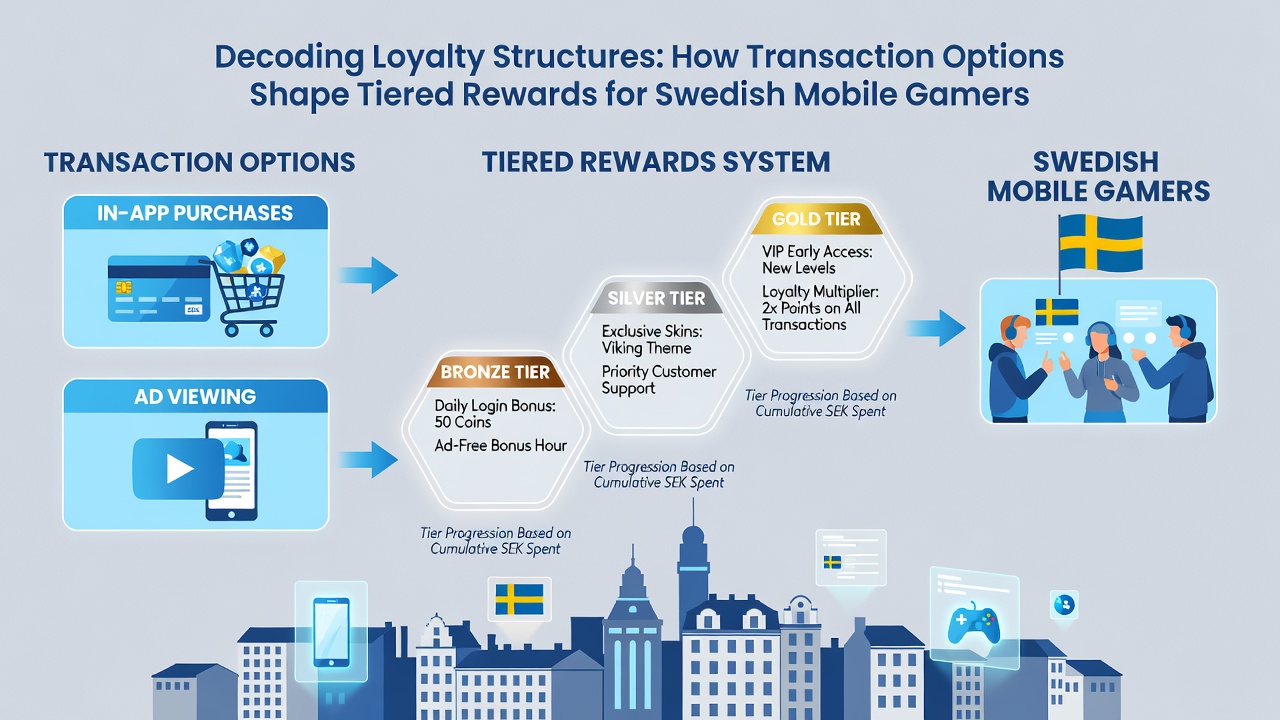 Mobile screen showing tier rewards and transaction history for a Swedish gamer