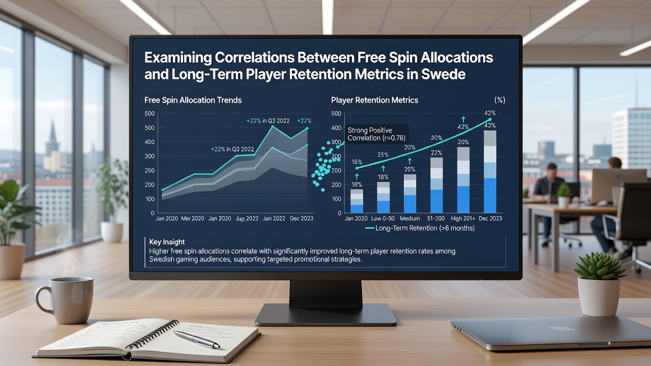 Chart displaying retention metrics plotted against varying free spin quantities for Swedish licensed casino users over 18 months