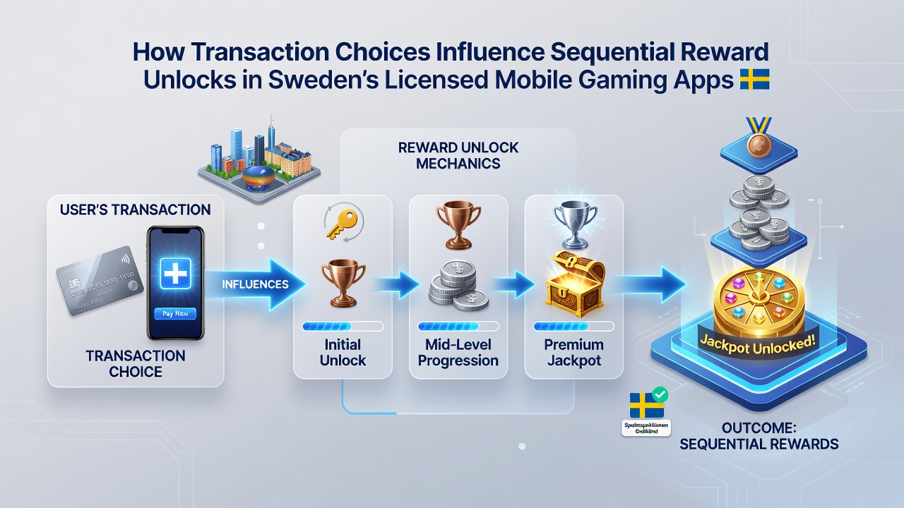 Infographic displaying transaction flow from deposit to sequential reward tiers in mobile apps